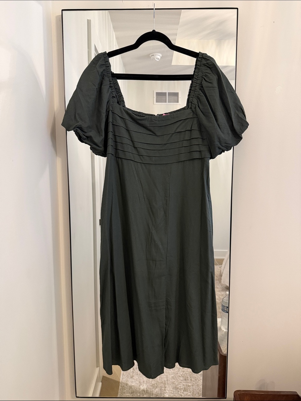 miami Dark Green Puff Sleeve Midi Dress